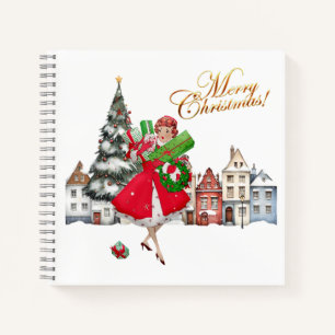 1950 Vintage Lady Christmas Shopping for Gifts Notebook