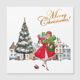 1950 Vintage Lady Christmas Shopping Gifts Card