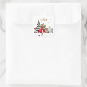 1950 Vintage Lady Christmas Shopping  Square Sticker