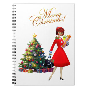 1950 Vintage Lady Merry Christmas Photo Notebook