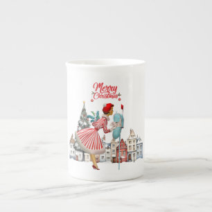 1950 Vintage Lady Posting Christmas Greetings Bone China Mug
