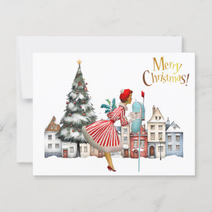 1950 Vintage Lady Posting Christmas Greetings Postcard