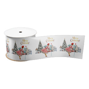 1950 Vintage Lady Posting Christmas Greetings Satin Ribbon