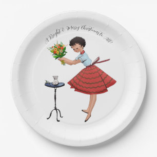 1950 Vintage Lady with Flowers Paper Plate