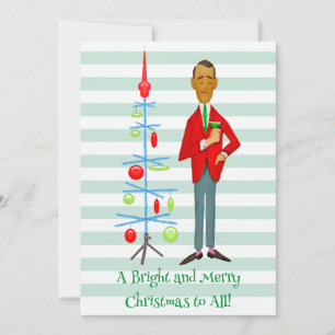 1950 Vintage Man with Christmas Tree Holiday Card