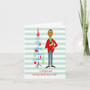 1950 Vintage Man with Christmas Tree Holiday Card
