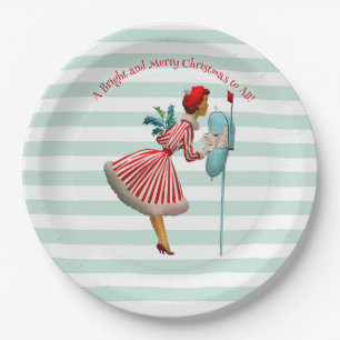 1950 Vintage Woman with Christmas Greetings Paper Plate