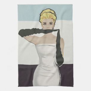 1950 vintage woman with evening gloves  tea towel