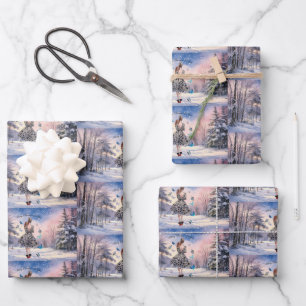 1950 Woman with Butterflies Christmas Greeting Wrapping Paper Sheet