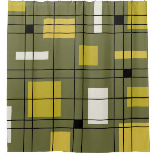 1950's Abstract Art Avocado Green Shower Curtain