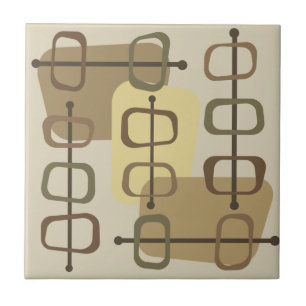 1950s Abstract Art Hollow Rocks Beige Ceramic Tile