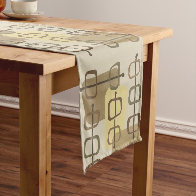 1950s Abstract Art Hollow Rocks Beige Short Table Runner (In Situ)
