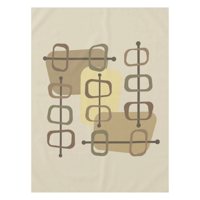 1950s Abstract Art Hollow Rocks Beige Tablecloth (Front)