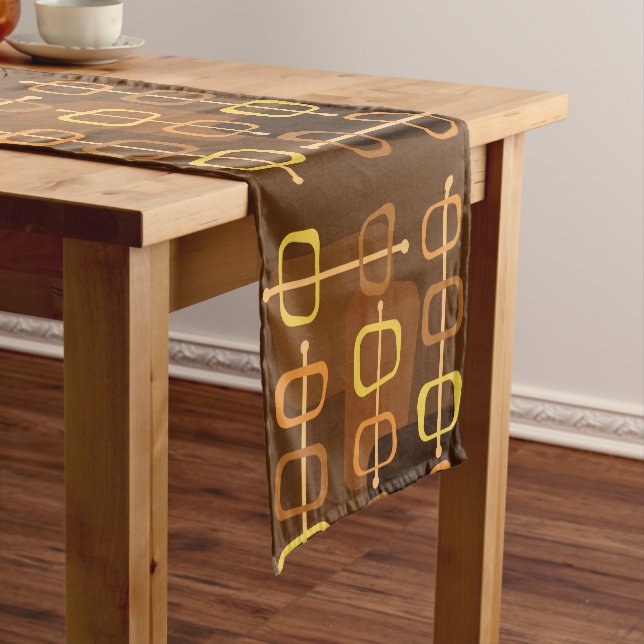 1950s Abstract Art Hollow Rocks Brown Short Table Runner (In Situ)