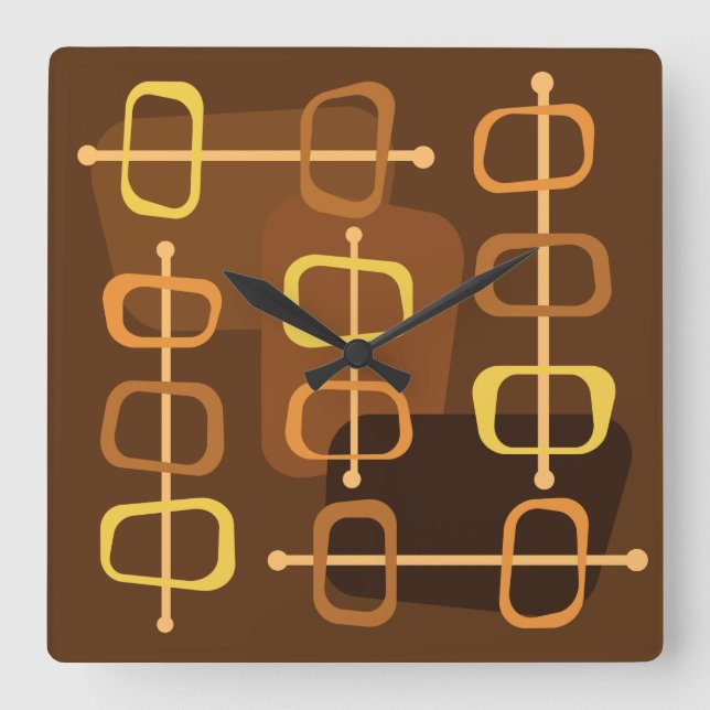 1950s Abstract Art Hollow Rocks Brown Square Wall Clock (Front)