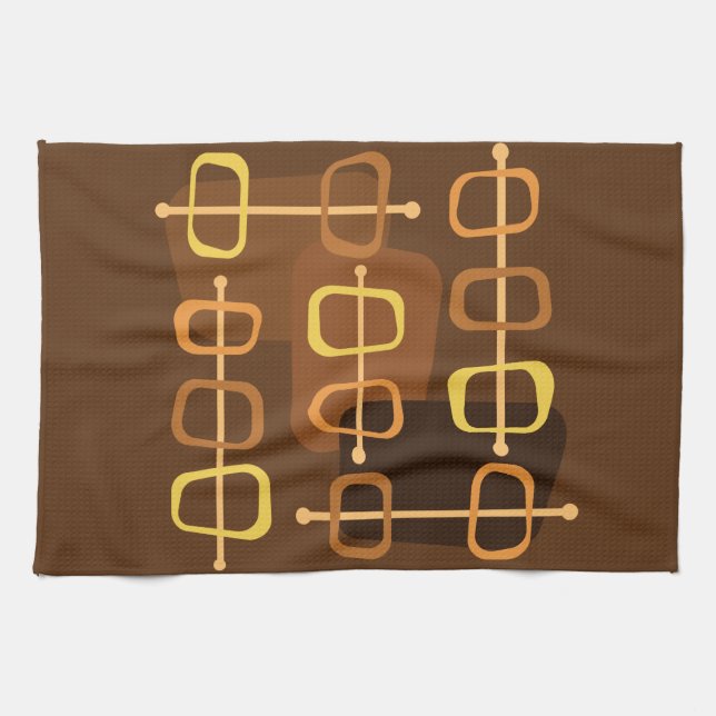 1950s Abstract Art Hollow Rocks Brown Tea Towel (Horizontal)