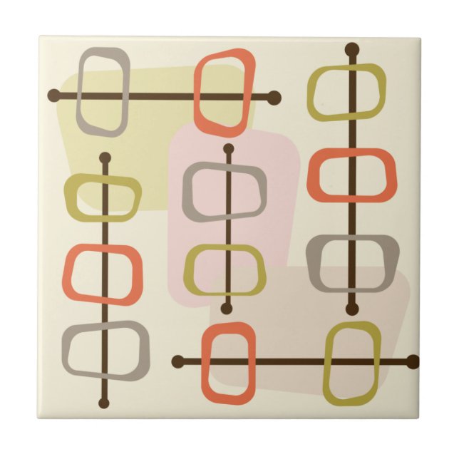 1950s Abstract Art Hollow Rocks Chartreuse Green Ceramic Tile (Front)