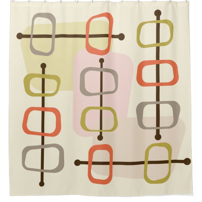 1950s Abstract Art Hollow Rocks Chartreuse Green Shower Curtain (Front)