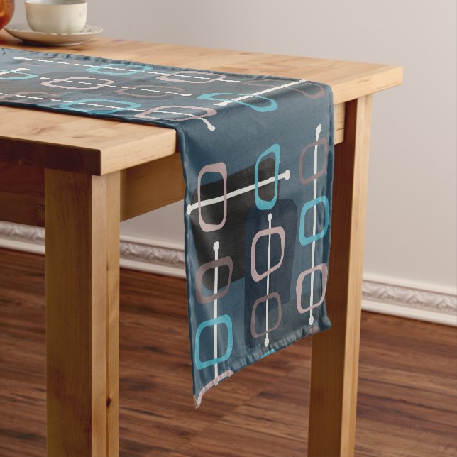 1950s Abstract Art Hollow Rocks Teal Short Table Runner (In Situ)