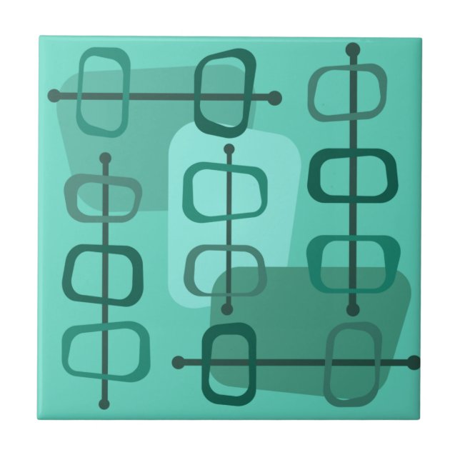 1950s Abstract Art Hollow Rocks Turquoise Ceramic Tile (Front)