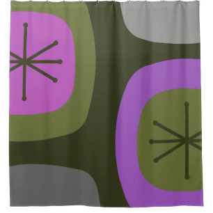 1950s Abstract Art Olive Green Pink Shower Curtain