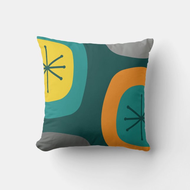 1950s Abstract Art Teal Multicolored Cushion (Front)