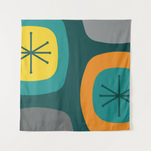 1950s Abstract Art Teal Multicolored Tapestry