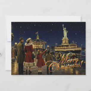 1950s American Christmas Statue of Liberty Holiday Card