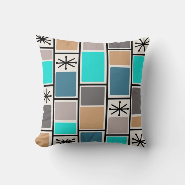 1950s Atomic Age Rectangles Starbursts Cushion (Front)
