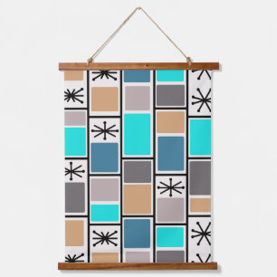 1950s Atomic Age Rectangles Starbursts Hanging Tapestry
