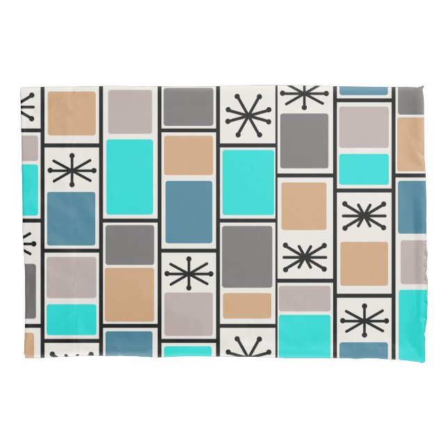 1950s Atomic Age Rectangles Starbursts Pillowcase (Front)