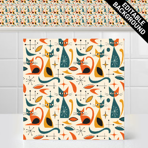 1950s Atomic Mid Century Modern Retro Cats Pattern Ceramic Tile