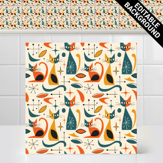 1950s Atomic Mid Century Modern Retro Cats Pattern Ceramic Tile