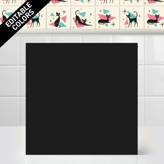 1950s Atomic Retro Cat Editable Black Accent Colou Ceramic Tile