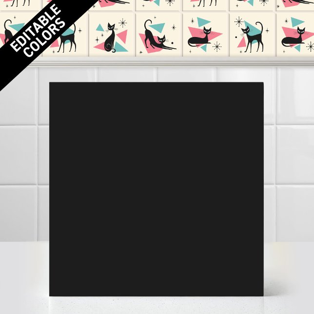 1950s Atomic Retro Cat Editable Black Accent Colou Ceramic Tile (Customize the Black color of thjs 1950s Atomic Retro Cat Series Accent Ceramic Tile Editable Mural)