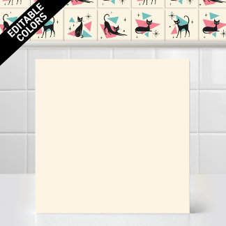 1950s Atomic Retro Cat Editable Cream Accent Colou Ceramic Tile