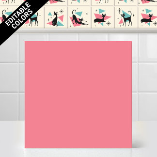 1950s Atomic Retro Cat Editable Pink Accent Colour Ceramic Tile