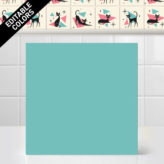 1950s Atomic Retro Cat Editable Teal Accent Colour Ceramic Tile