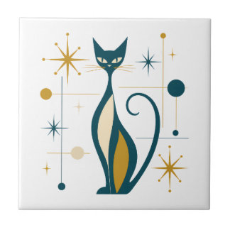 1950s Atomic Stars Mid Century Modern Retro Cats Ceramic Tile