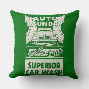 1950s Auto Laundry Car Wash ad Cushion