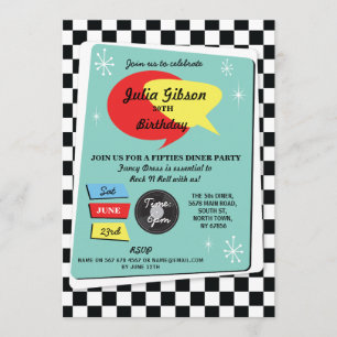 1950s Birthday Fifties Retro Rock N Roll Invite