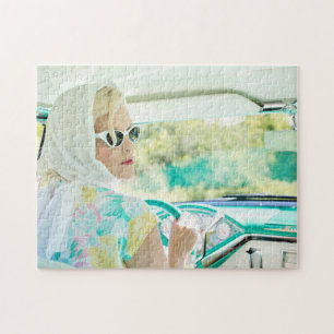 1950's Blonde in a Turquoise Thunderbird Jigsaw Puzzle
