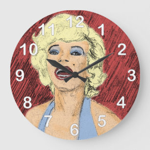 1950's Blonde in Blue Dress Large Clock