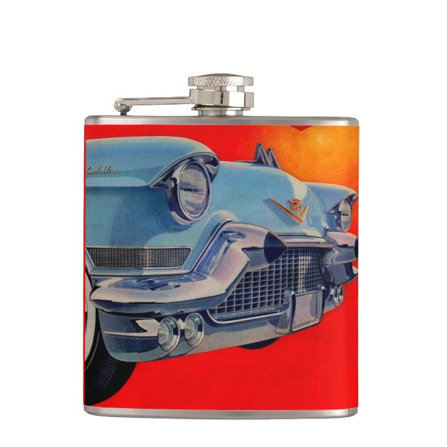 1950s blue Cadillac grille Hip Flask (Front)