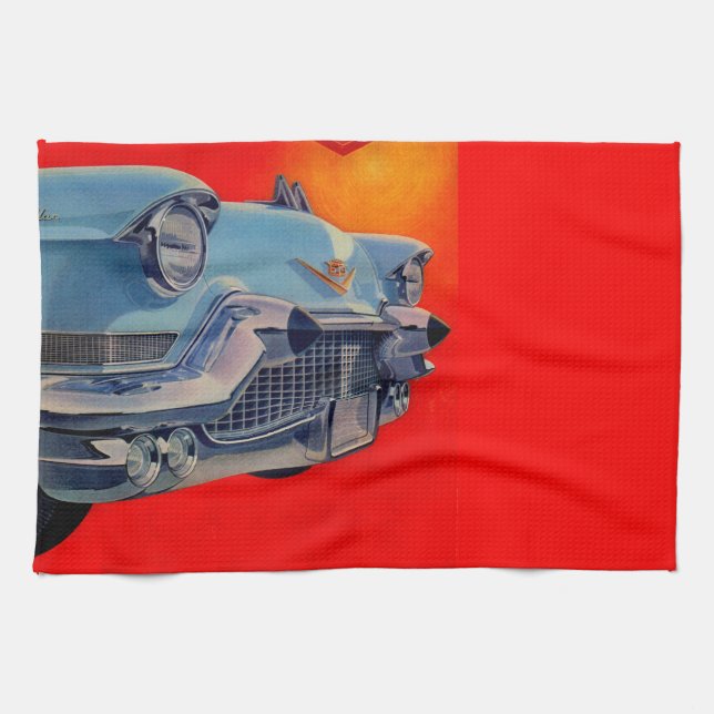 1950s blue Cadillac grille Tea Towel (Horizontal)