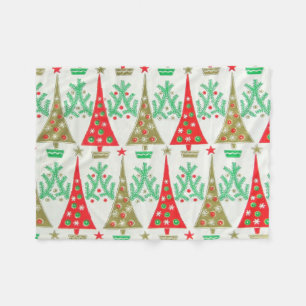1950s Cartoon Christmas Tree Fleece Blanket