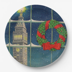 1950s Christmas in the city Paper Plate