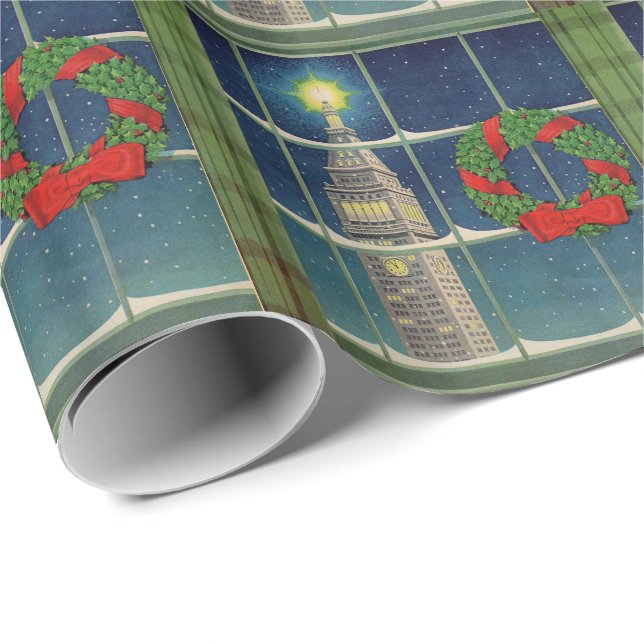 1950s Christmas in the city Wrapping Paper (Roll Corner)