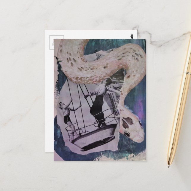 1950s Circus Act Mixed Media Collage Postcard (Front/Back In Situ)