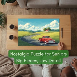 1950s Country Road & Red Pickup Truck for Seniors Jigsaw Puzzle